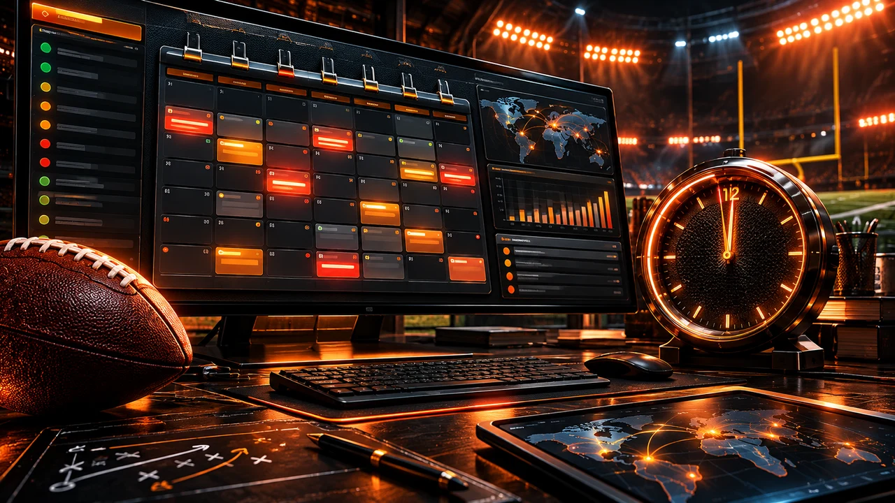 Digital calendar and clock at a workstation